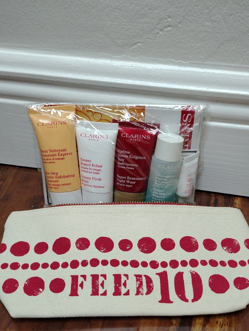 New Clarins Mini Skincare Kit with Canvas Pouch Cosmetic Bag Makeup Bag FEED 10